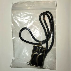 Black Enamel Moon Pendant Leather Braided Chain Necklace